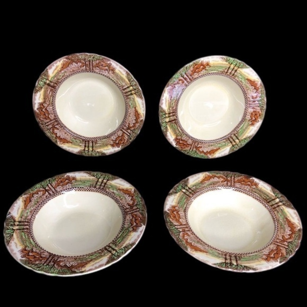 4 VTG Myott Son & Co Staffordshire England Countryside 7 7/8” Pasta Bowls -FLAWS